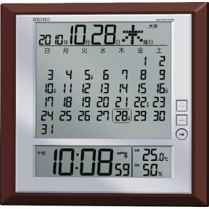 【セイコー SEIKO】 セイコー SQ421B 液晶マンスリーカレンダー機能付き電波掛置兼用時計 茶メタリック塗装