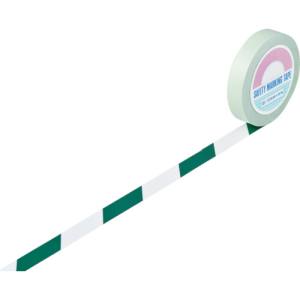 【日本緑十字社】 緑十字 148024 ガードテープ ラインテープ 白/緑 トラ柄 GT-251WG 25mm 幅×100m