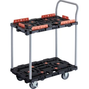 【トラスコ中山 TRUSCO】 BT724KJ3S2-E100 連結式樹脂製2段台車 ビートル 700X450 自在3輪 内2輪ストッパー付 柵 ハンドル付 メーカー直送 代引不可 北海道沖縄離島不可