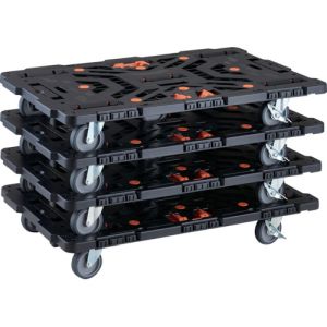 【トラスコ中山 TRUSCO】 BT900KJ5S2-E100T-M4 連結式樹脂製平台車 ビートル 自在5輪 内2輪ストッパー付 柵まとめ買い4台 メーカー直送 代引不可 北海道沖縄離島不可