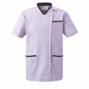 【カゼン KAZEN】 カゼン KZN705-47 スクラブジャケット男女半袖 ライトパープル×ネイビー LLサイズ KAZEN