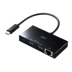 【サンワサプライ SANWA SUPPLY】 サンワサプライ USB-3TCH20BK ギガビットLANアダプタ USB Type-Cハブ付き