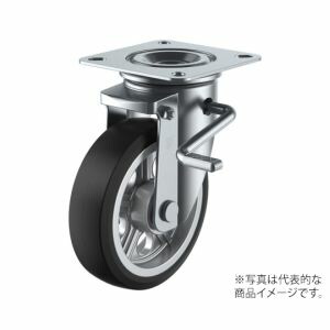 【ユーエイキャスター YUEI】 ユーエイキャスター PMS-200AWLB 新型プレスキャスター右S付自在車 200径アルミホイルゴム車輪