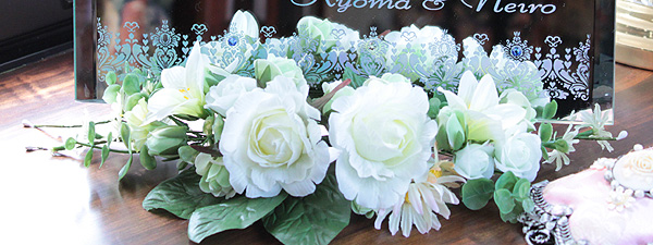 楽天市場 ウェルカムボード用 オプション装飾花 ミニタイプ 白バラ ウェディング 結婚式 表札akiグラスショップ