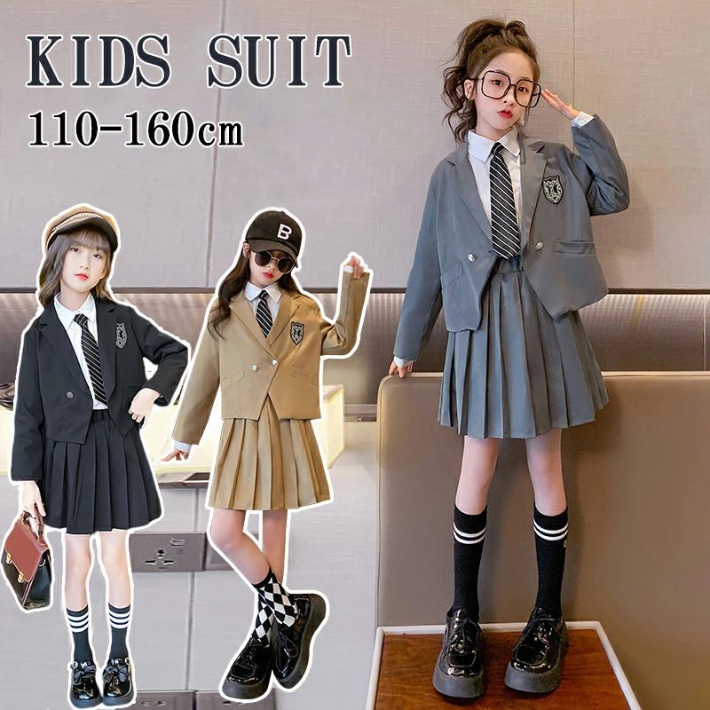 中学生 小学生 子供スーツ 小学校卒業式スーツ 卒服 子供服 スカート シャツ ジャケット スーツ 女の子 3点セット|アキミ商事