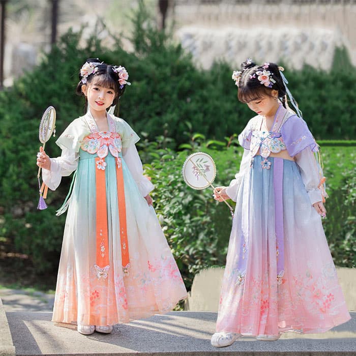 女の子ワンピース 子ども服 漢服 唐装 ワンピース コスプレ衣装 中華服 チャイナ服 花柄 蝶 華流舞台ステージ衣装 仮装 変装 可愛い 学園祭 文化祭 コスチューム 刺 素敵 仙女 ドレス