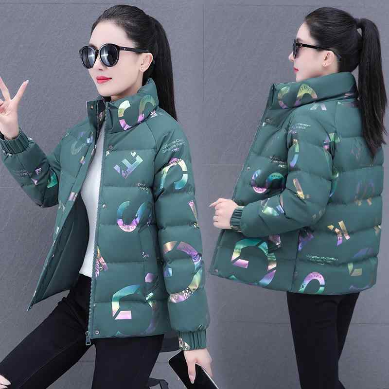 レディース 秋冬 花柄 ショート丈 スタンドカラー 厚手綿 ダウンコート 保温性 中年女性向け 街着 日常使い 暖かアウター