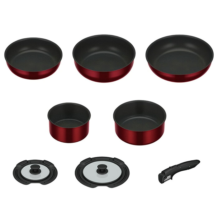 サーモス 取っ手のとれるフライパン８点セットDA KSD-8A-DR ディープレッド 食洗機対応 IH/ガス火両対応 人気の深型フライパン22cmと26cm、超深型の24cm炒め鍋、16cmと18cm鍋、鍋専用フタ2種、取っ手の8点【送料無料】【KK9N0D18P】