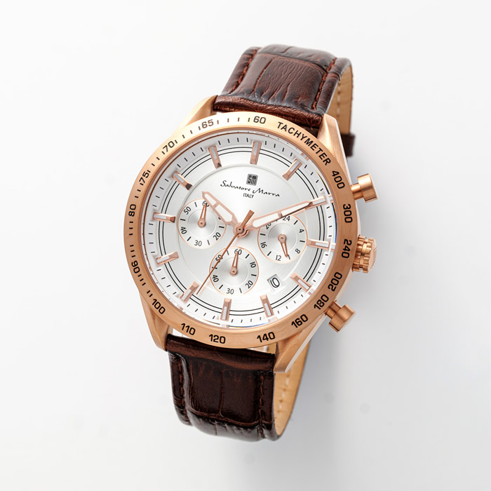 【最大2500円OFFクーポン配布中!5月29日10時まで】Salvatore Marra サルバトーレマーラ 腕時計 クロノグラフ レザーベルト SM23104-PGWH メンズ腕時計 10気圧防水 日付表示 サルバトーレ・マーラ【送料無料】【KK9N0D18P】