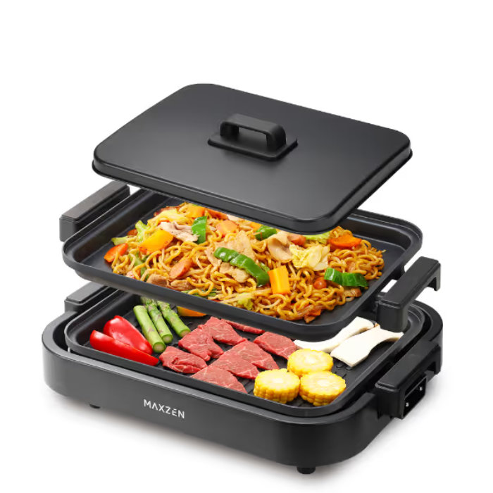 【最大2500円OFFクーポン配布中!5月29日10時まで】マクスゼン ホットプレート 2プレートモデル 平面 焼肉 MHP120MT201-BK ブラック スタッキング収納 お手入れ簡単 新生活 一人暮らし【送料無料】【KK9N0D18P】