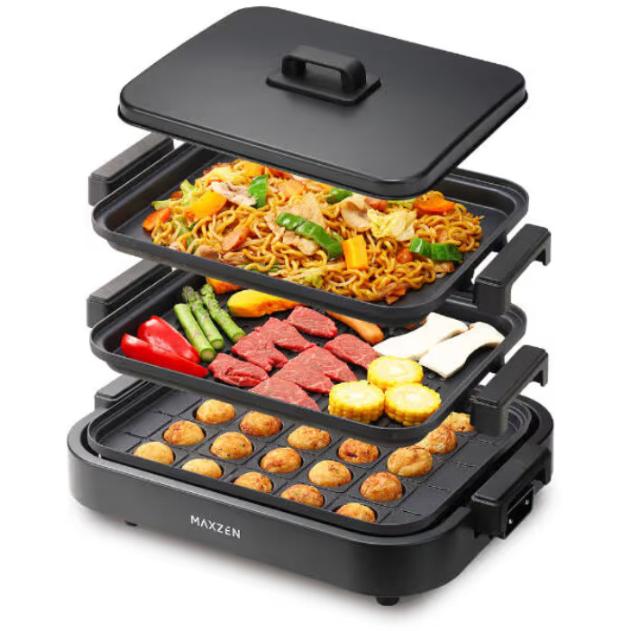 【最大2500円OFFクーポン配布中!5月29日10時まで】マクスゼン ホットプレート 3プレートモデル 平面 焼肉 たこ焼き MHP120MT301-BK ブラック スタッキング収納 お手入れ簡単 新生活 一人暮らし【送料無料】【KK9N0D18P】