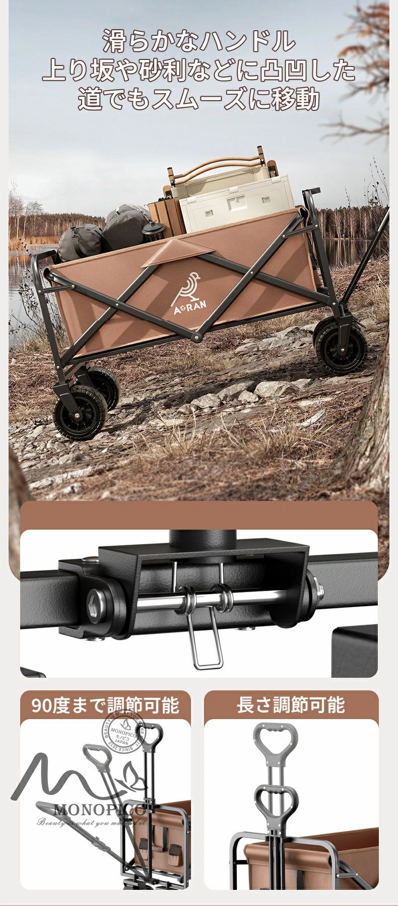アウトドアワゴン 折りたたみ 150L 耐荷重200kg キャリーワゴン ワンタッチ 4輪 大径 タイヤ アウトドア レジャー スポーツ 収納 アウトドアワゴン マルチキャリー ライト 簡単 持ち運び 便利 台車｜あきさだショップ