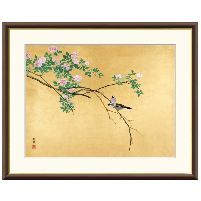 アート額絵 円山応挙 薔薇文鳥 受注生産 高精細巧芸画 手彩補色 名画 おしゃれ フレーム付き 海外美術館スタイル｜あきし野 Interia-shop