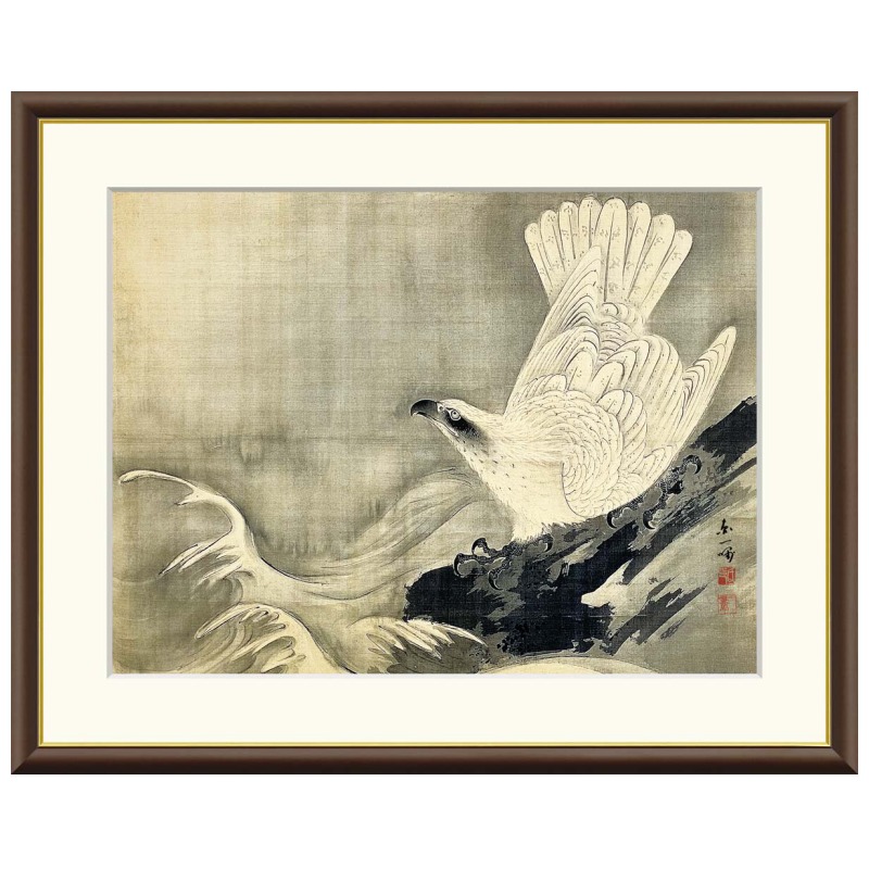 アート額絵 円山応挙 白鷹図 受注生産 高精細巧芸画 手彩補色 名画 おしゃれ フレーム付き 海外美術館スタイル