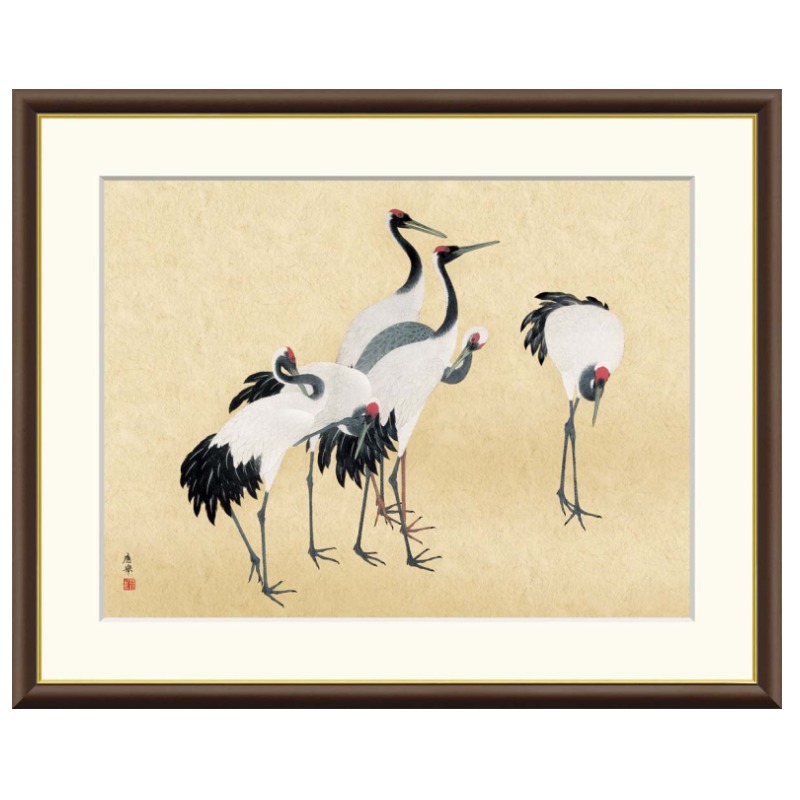 アート額絵 円山応挙 群鶴図 受注生産 高精細巧芸画 手彩補色 名画 おしゃれ フレーム付き 海外美術館スタイル