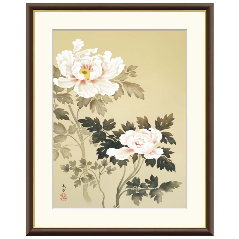 アート額絵 菱田春草 朝之牡丹 受注生産 高精細巧芸画 手彩補色 名画 おしゃれ フレーム付き 海外美術館スタイル｜あきし野 Interia-shop