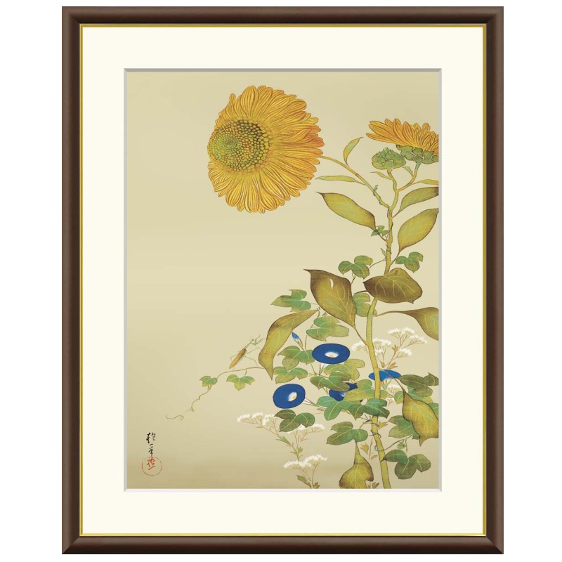アート額絵 酒井抱一 向日葵、朝顔、藤袴、蟷螂 受注生産 高精細巧芸画 手彩補色 名画 おしゃれ フレーム付き 海外美術館スタイル｜あきし野 Interia-shop