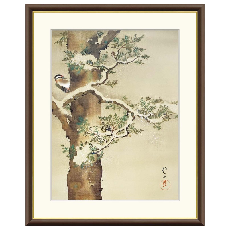 アート額絵 酒井抱一 檜に啄木鳥図 受注生産 高精細巧芸