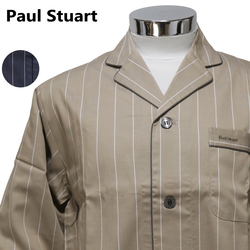 パジャマ Ｍサイズ メンズ 春夏 長袖 長ズボン Paul Stuart ポールスチュアート 日本製 綿100％ サテン織 テーラー襟 前あき 薄手