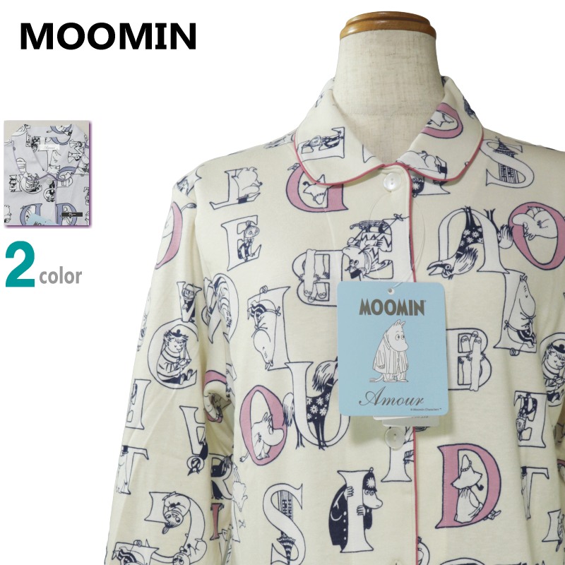 パジャマ Ｍサイズ レディース 秋冬 長袖 長パンツ MOOMIN ムーミン スムースニット 綿100％ ラウンドカラー 前開き 婦人 ナイトウエア