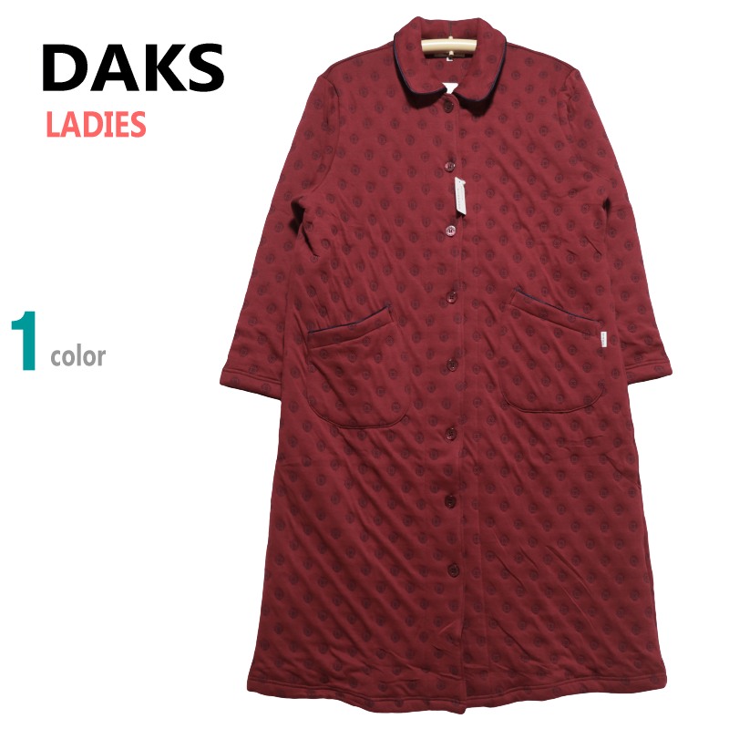 ＼SALE／ お座敷御召しもの Ｌ大きさ レディース 秋冬 長袖衣裳 日本製 DAKS ダックス うす木綿入り口・入口 ジャガードニットキルト 綿100％ 襟つき 前あき 全開 亭主もち養護ホーム御召しもの