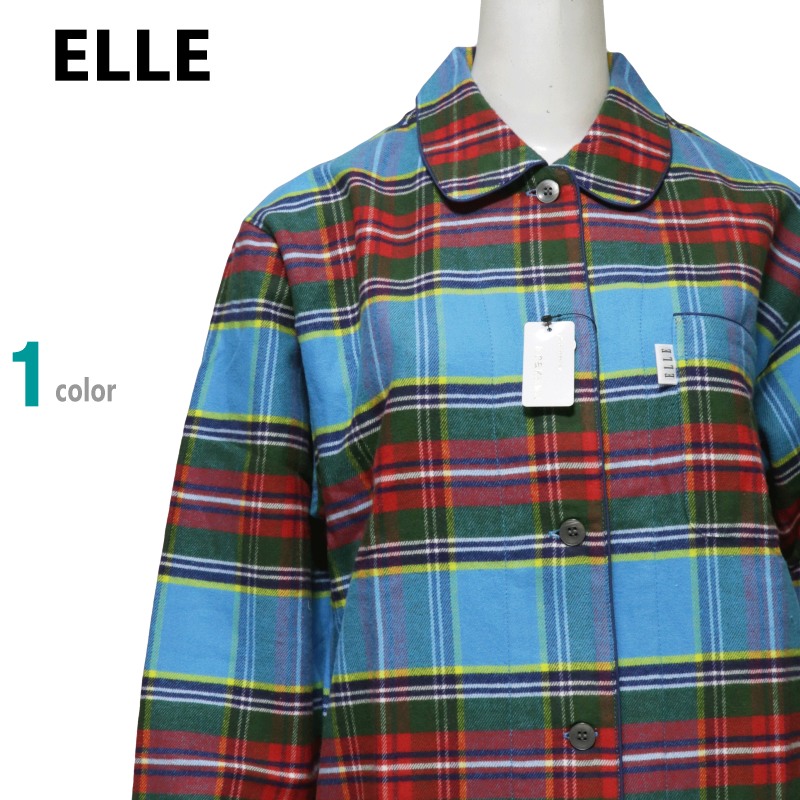 ＼SALE／ パジャマ Ｌサイズ レディース 秋冬 長袖 長パンツ ELLE エル 先染ネル 綿100％ テーラー襟 前開き 婦人 ナイトウエア｜あきし野 Interia-shop