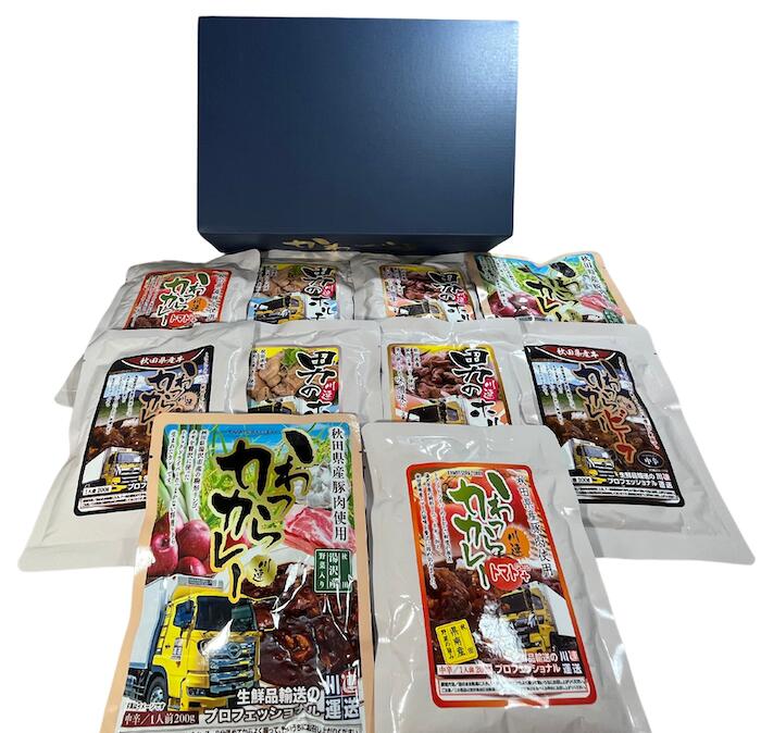 【送料無料】 川連運送 かわつら屋ギフトBOX入り かわつらポークカレー２袋 かわつらカレートマトPLUS２袋 かわつらビーフレー２袋 男のホルモン味噌味２袋、塩味２袋のセット