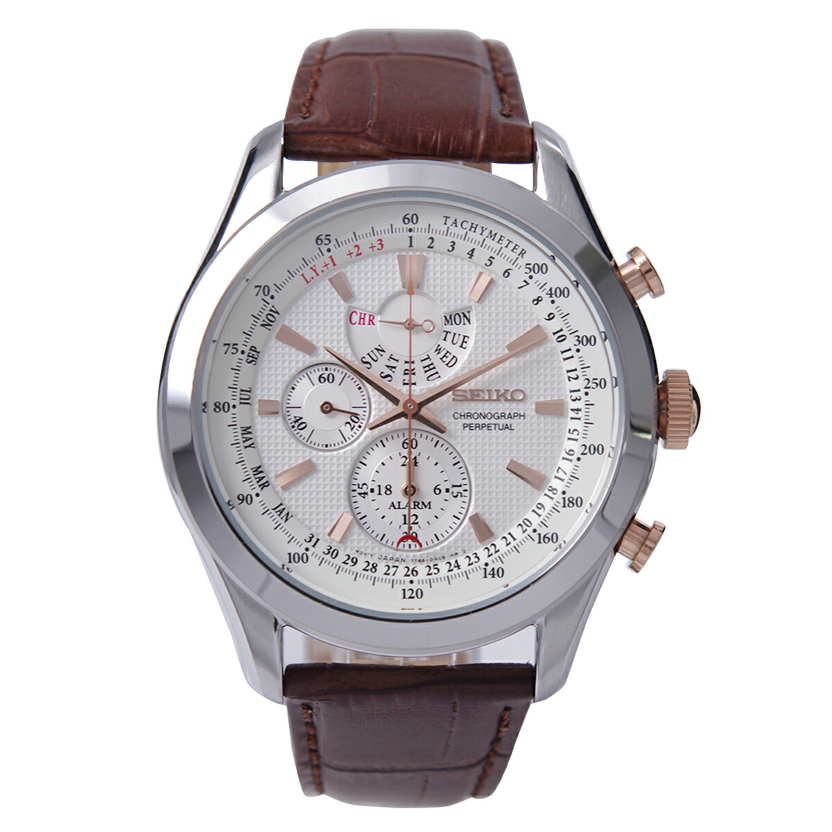 楽天市場 セイコー Seiko 腕時計 クオーツ クロノグラフ パーペチュアル 100m防水 皮ベルト ホワイト文字盤 海外モデル Spc129p1 メンズ 逆輸入品 アッキーインターナショナル