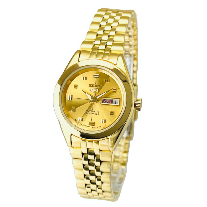 新着 逆輸入品 Seiko 機械式腕時計 レディース Seiko5 自動巻き 手巻き メタルベルト ステンレス 夜光インデックス 日常生活用防水 海外モデル 日本製 ゴールド Symg18j1