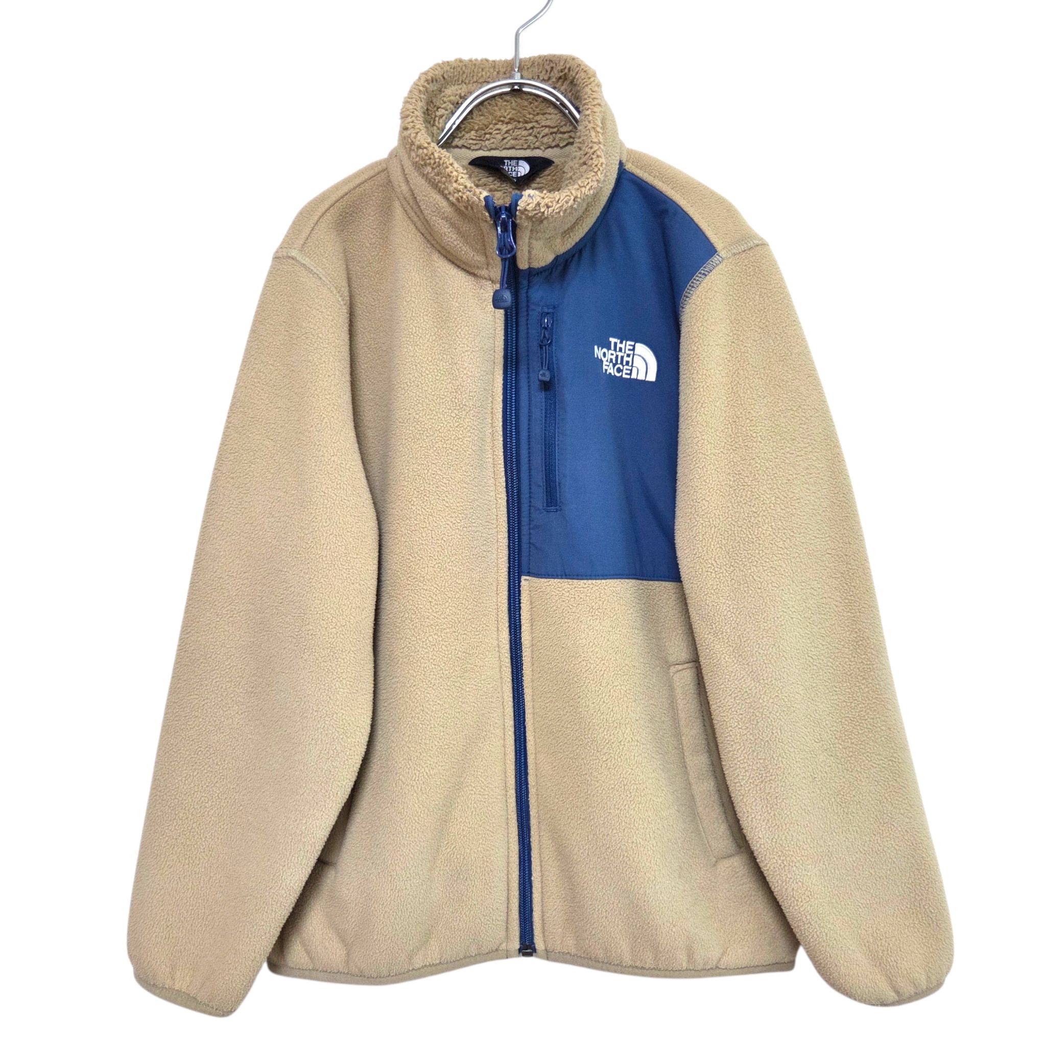古着　ノースフェイス　THE NORTH FACE　キッズ　ジュニア　フリースジャケット　ボアジャケット　140　9歳　10歳　裏ボア　スタンドカラー　キッズアウター　ベージュ　ネイビー　男の子　女の子　ユニセックス　子供服　通学　防寒　アウトドア　韓国　中古　ユーズド