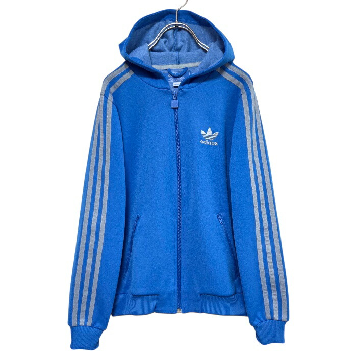 古着 アディダスオリジナルス adidas originals 貨物自動車上衣 プルオーバー ジップアップパーカー ボンネット付き添い人 青 青み しろがね色薄墨色 ユニ一発やる レディース メンズ S 韓国 中古 ヴィンテージ ユーズド トレフォイル スリー縞模様