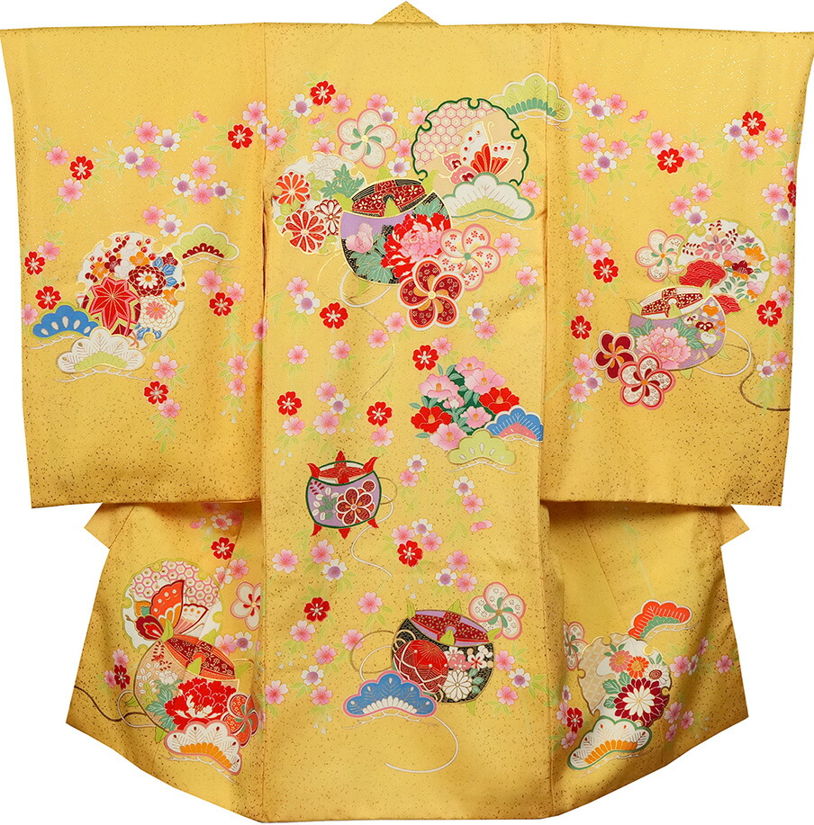 お宮参り 御召しもの 御嬢さん 正絹 祝着 初着 産着 のしめ 黄味がかった 新品 j2035