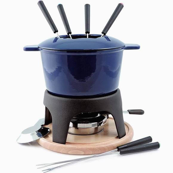 チーズフォンデュセット チョコレートフォンデュセット ブルー スイスマー Swissmar F66706 Sierra 1.6-Quart Cast Iron Meat Fondue Set, 11-Piece, Deep Blue デザートフォンデュ チーズ料理 スイス料理 パーティー料理|akt8 店
