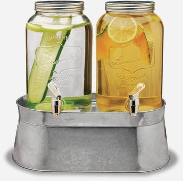 水もの水サーヴァー ダブルドリンクディスペンサー ビバレッジディスペンサー 水ものジャー ドリンク赤ちょうちん 約3.6L Circleware Double Mason Jar