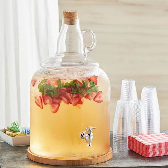 飲料水サーバー ビバレッジディスペンサー ドリンクディスペンサー グロウラー 約15L 大容量 Acopa 4 Gallon Growler Glass Beverage Dispenser with Cork Lid and Wood Base 18,600円