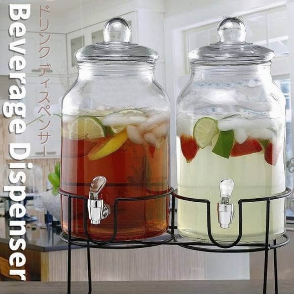 【楽天市場】飲料水サーバー ダブルビバレッジディスペンサー ドリンクディスペンサー ガラスディスペンサー 約3.7L 2個 大容量 スタンド付