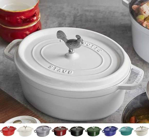 ストウブ コックオーバン 鍋 約5.4L 蓋付 エナメル役をつける  STAUB CAST IRON COQ 金 VIN COCOTTES 5.75 QT 各色 両手鍋-鍋
