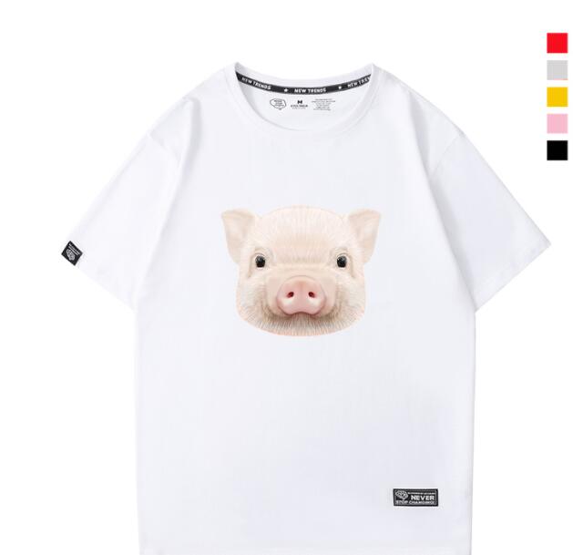 【2枚組】Tシャツ レディース 半袖 メンズ Uネック　ブタ 綿100%　男女兼用 春夏 ペアルック カップル 旅行 リゾート