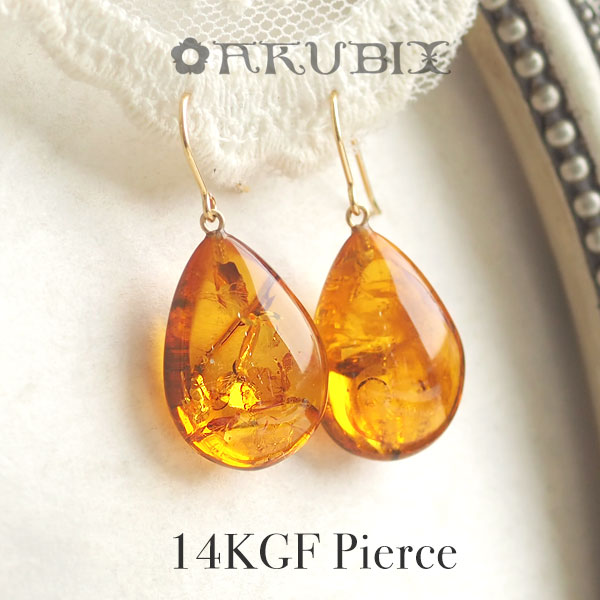 2点セットのみ！k18 ピアス　アンバー　ブレスレット ルビー 樹脂 化石 コハク 幸運 長寿 健康 家族の繁栄