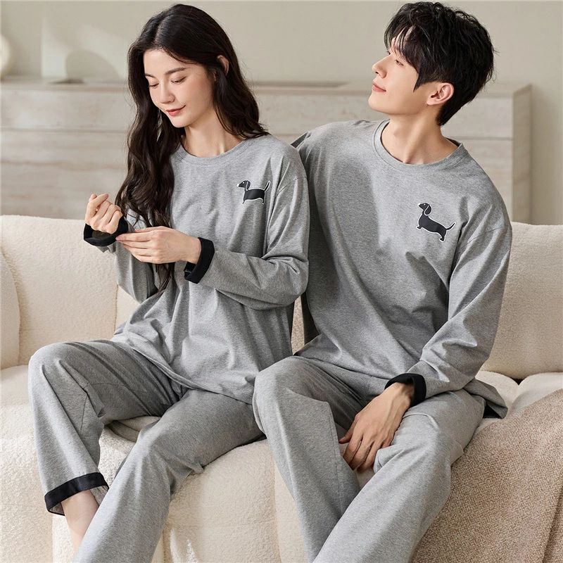 ペア パジャマ 長袖 男女2着 セット ダックスフント シンプル 可愛い 綿 カップル 秋 長袖トップス ロングパンツ ルームウェア クルーネック ポリエステル ペアパジャマ 結婚祝い プレゼント お祝い おもしろ 部屋着 春秋 夫婦 ギフト 上下セット レディース メンズ