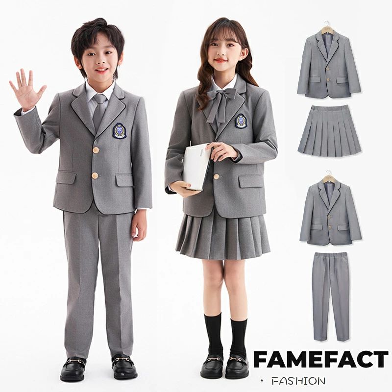 卒業式 スーツ 女の子 男の子 制服 ジュニアスーツ グレー ジャケット 長袖 半袖 白シャツ ブレザー ネクタイ スカート 女児スーツ 入学式 入園式 通学 キッズ ダンス衣装 子供 スーツ 卒園式 小学校 中学生 高校生 七五三 撮影 発表会 子供服 子供スーツ 100~180cm