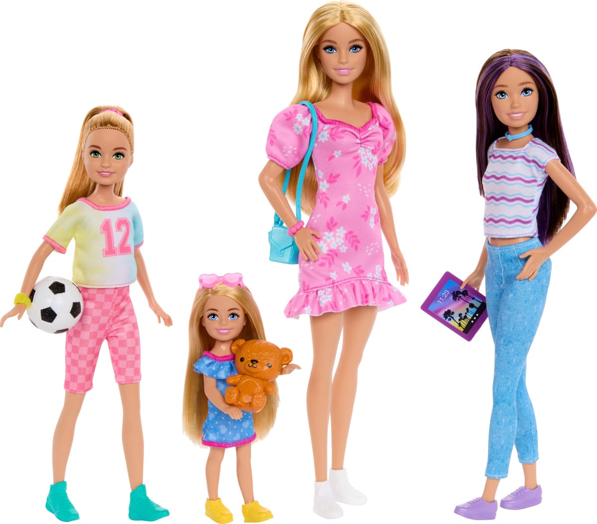 バービー姉妹人形セット 服&アクセサリー付き バービー、スキッパー、ステイシー、チェルシー付き
