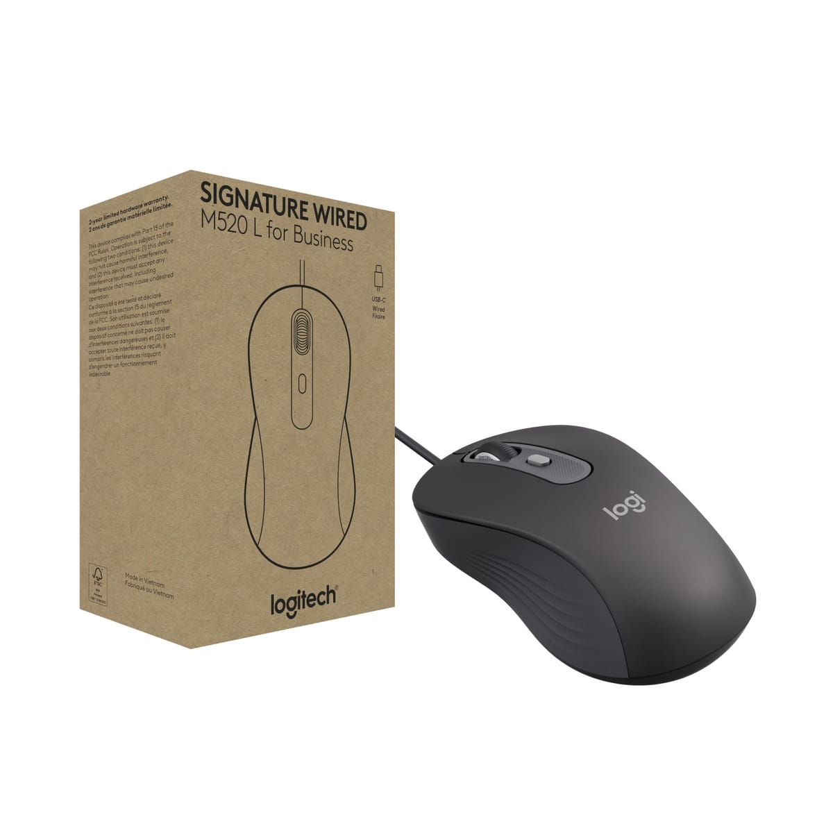 Logitech(ロジクール) Signature 有線M520 L 商行為用 光学有線二十日鼠 USB-C プラグアンドプレイ Windows/Mac/Chrome/パソコン/万覚え帳マイコン - 黒鉛