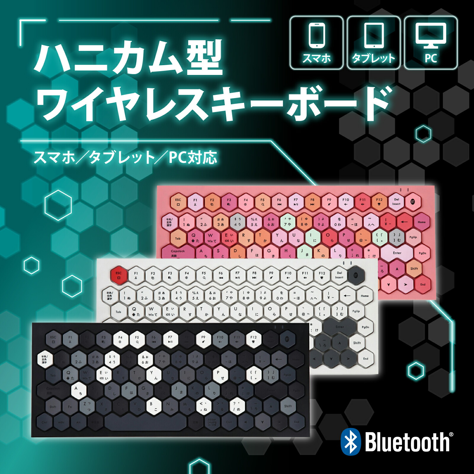 楽天市場 ワイヤレスキーボードマウスセット ハニーカラフル Altas