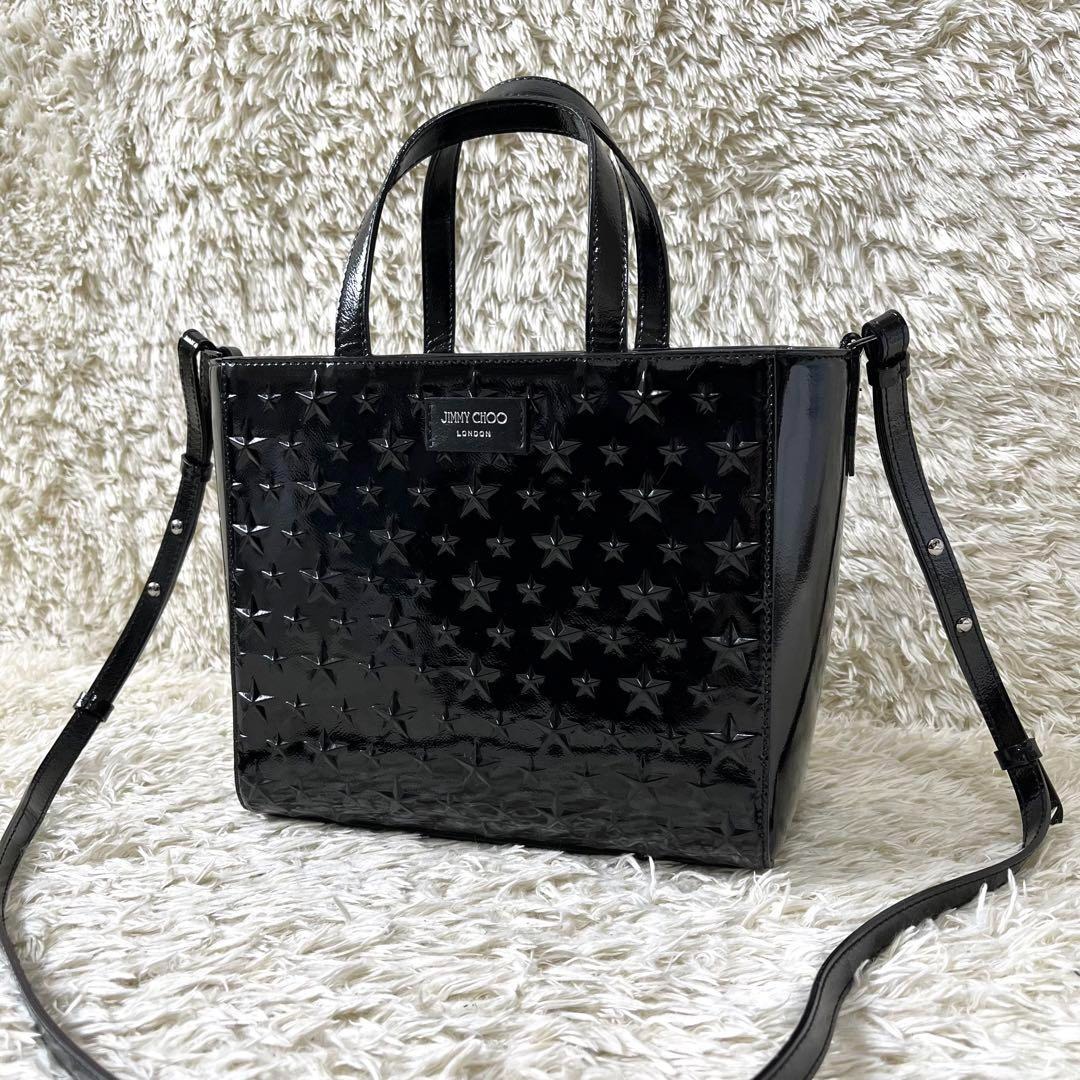 ジミーチュウ　2way　ペガシ　ショルダーバッグ　スタースタッズ　エナメル　黒 JIMMY CHOO ジミーチュウ PEGASI N/S UUF ショルダーバッグ