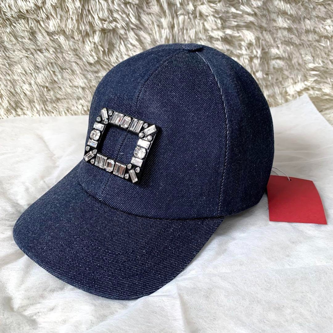 【新品】ROGER VIVIER◇スケートバックル デニムキャップ　M 新品】ROGER VIVIER◇スケートバックル デニムキャップ M