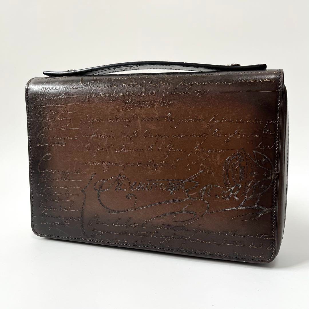 BERLUTI　ベルルッティ　イタウバ　ワイド　オーガナイザー　カリグラフィー　スクリットレザー　ブラウン　クラッチバッグ　ロングジップウォレット　【中古】