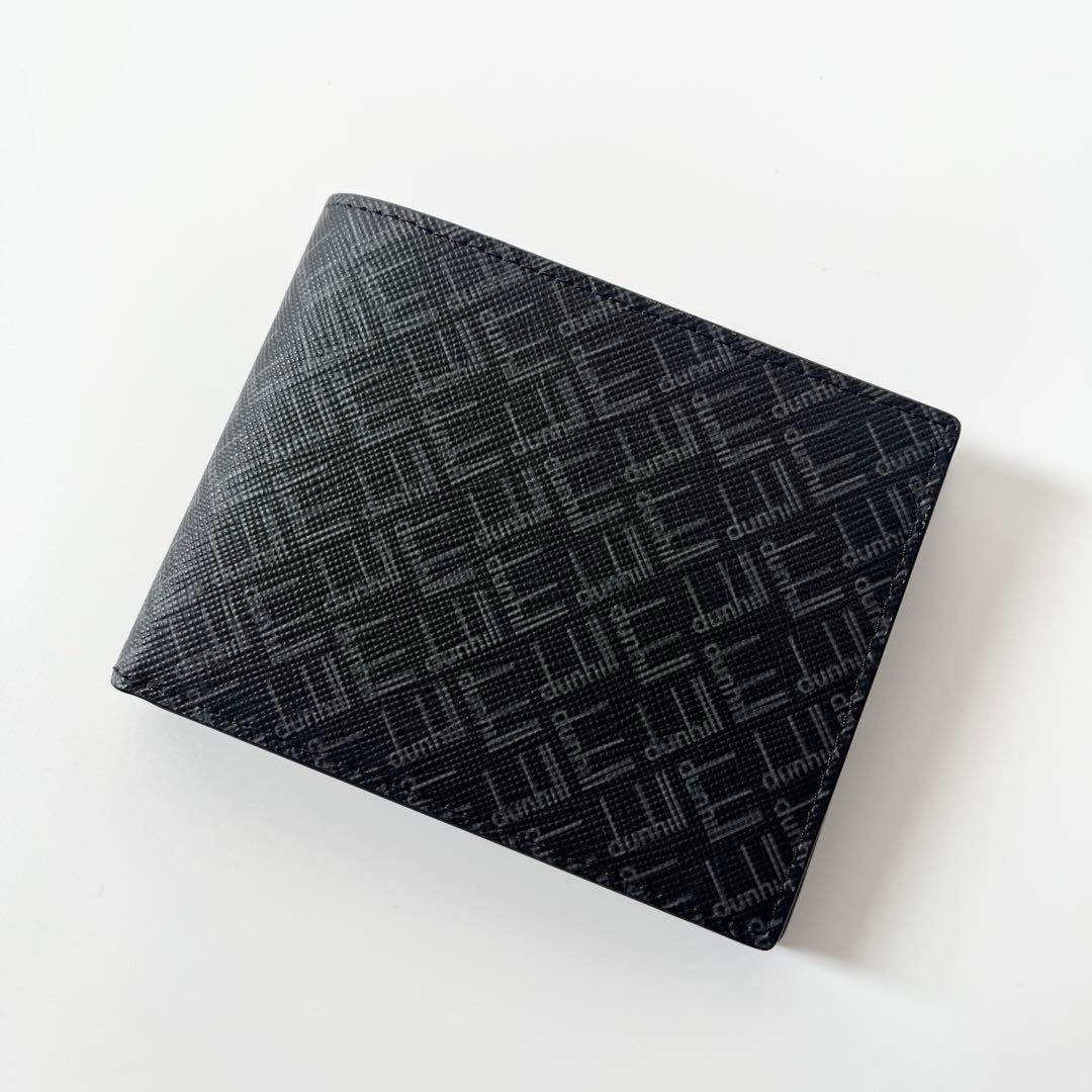 dunhill　ダンヒル　二つ折り財布　シグネチャー　PVC　レザー　ブラック　グレー　メンズ　【中古】