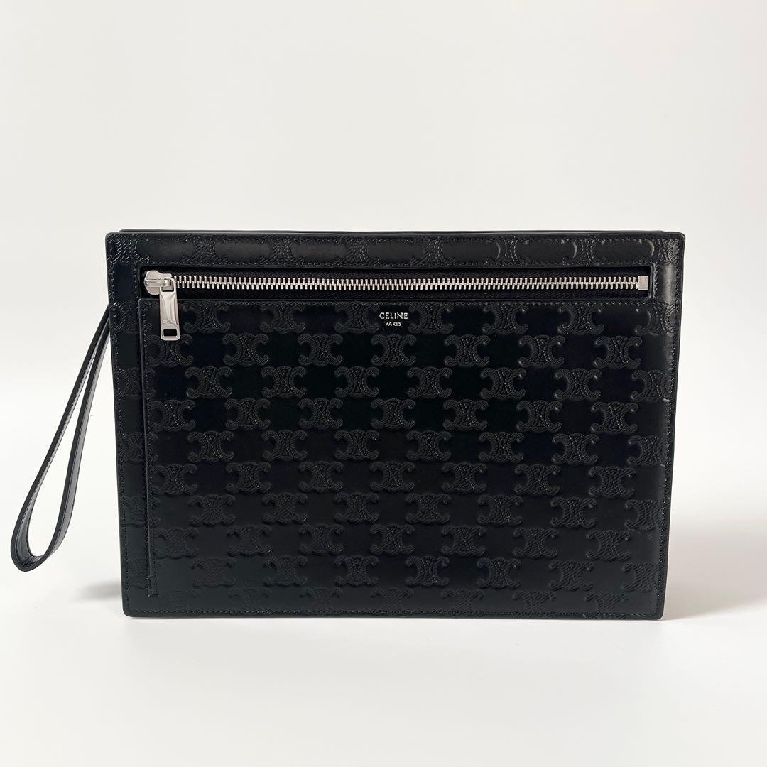 CELINE セリーヌ トリオンフ クラッチペダル御徒面子 なめし革 黒いこと エン主任者工業 二番目御徒面子 10N823FQD 【中古】