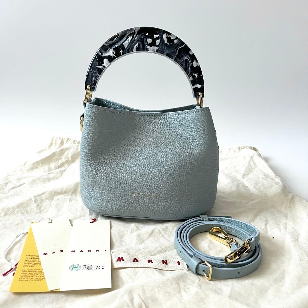 MARNI マルニ ヴェニス ミニ 井戸釣瓶御徒面子 2way なめし革 点火装置青碧 ハンドバック ヴェネツィア SCMP0078U0 【中古】